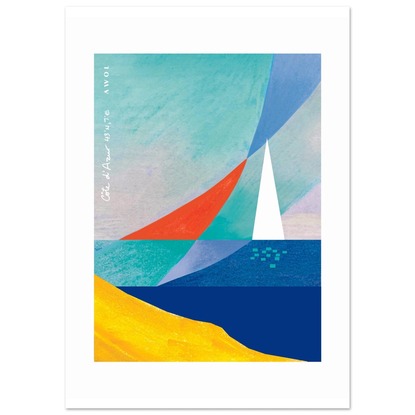 Abstract Sea Art And White Sailboat, Mediterranean Wall Art: French Riviera Poster Print - Creations Awol