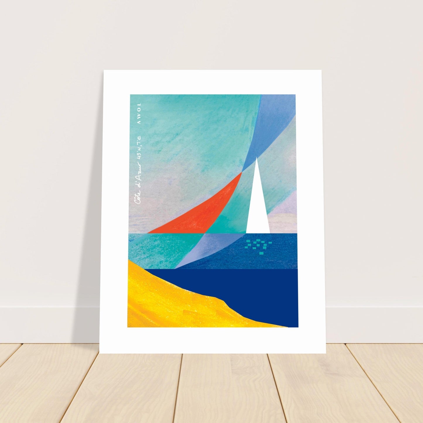 Abstract Sea Art And White Sailboat, Mediterranean Wall Art: French Riviera Poster Print - Creations Awol