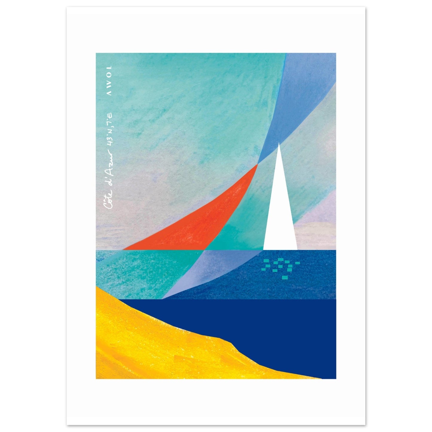 Abstract Sea Art And White Sailboat, Mediterranean Wall Art: French Riviera Poster Print - Creations Awol