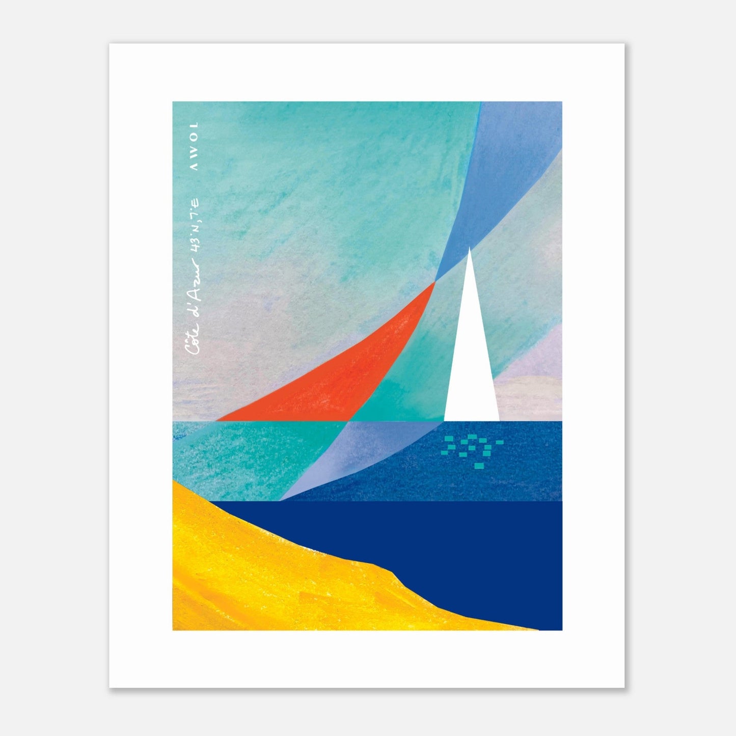 Abstract Sea Art And White Sailboat, Mediterranean Wall Art: French Riviera Poster Print - Creations Awol