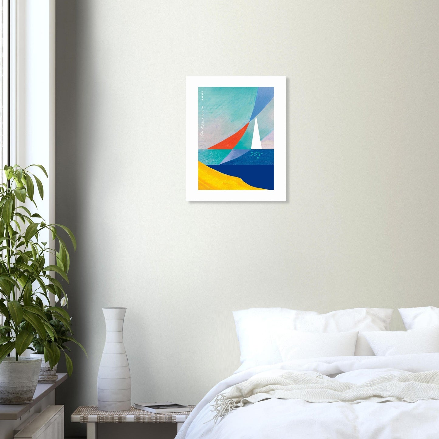Abstract Sea Art And White Sailboat, Mediterranean Wall Art: French Riviera Poster Print - Creations Awol