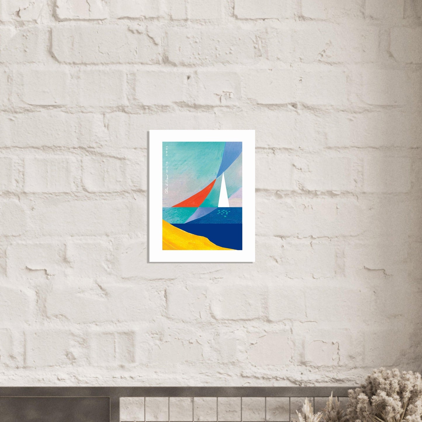 Abstract Sea Art And White Sailboat, Mediterranean Wall Art: French Riviera Poster Print - Creations Awol