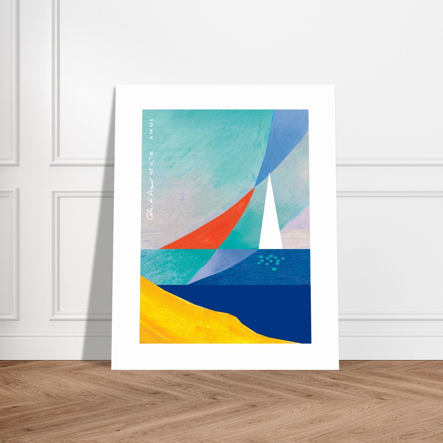 Abstract Sea Art And White Sailboat, Mediterranean Wall Art: French Riviera Poster Print - Creations Awol
