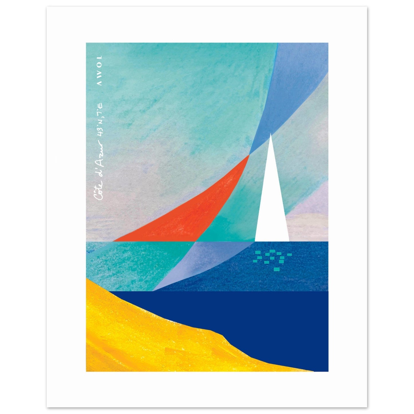 Abstract Sea Art And White Sailboat, Mediterranean Wall Art: French Riviera Poster Print - Creations Awol