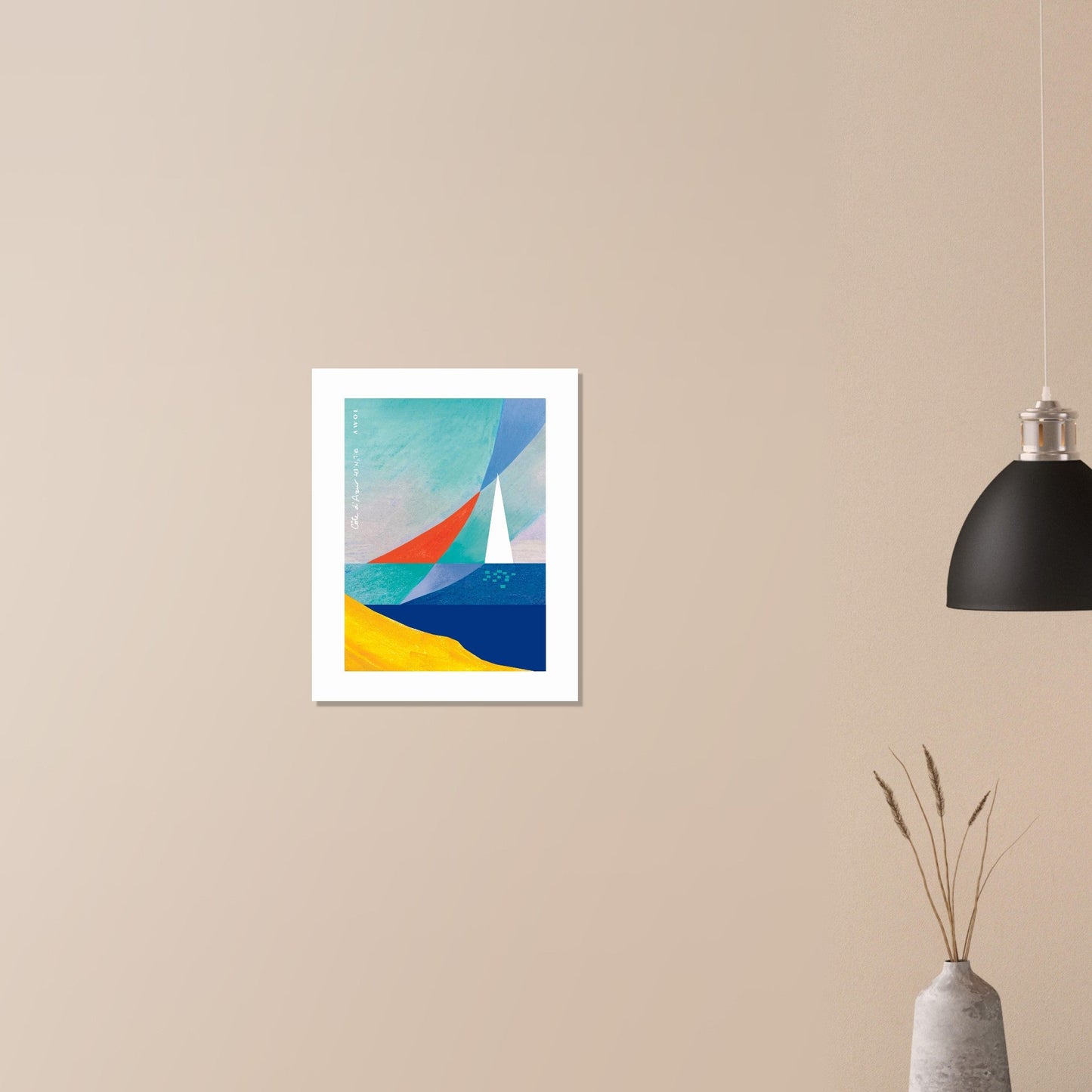 Abstract Sea Art And White Sailboat, Mediterranean Wall Art: French Riviera Poster Print - Creations Awol
