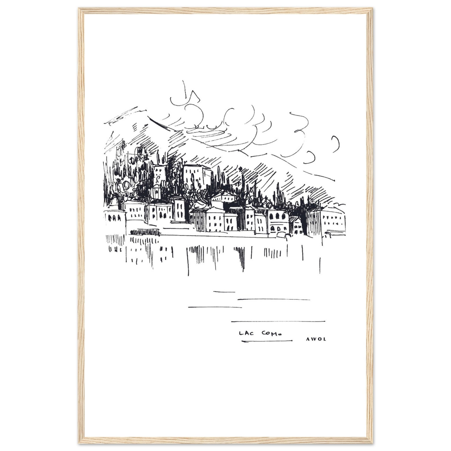 Italian Scenery Wall Art With Villas On A Hill In Lake Como, Framed Art Print