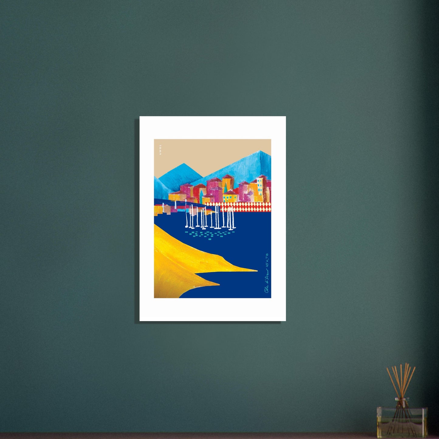 Colourful Seaside Landscape Art, Travel Poster Of The French Riviera: Aluminum Art Print