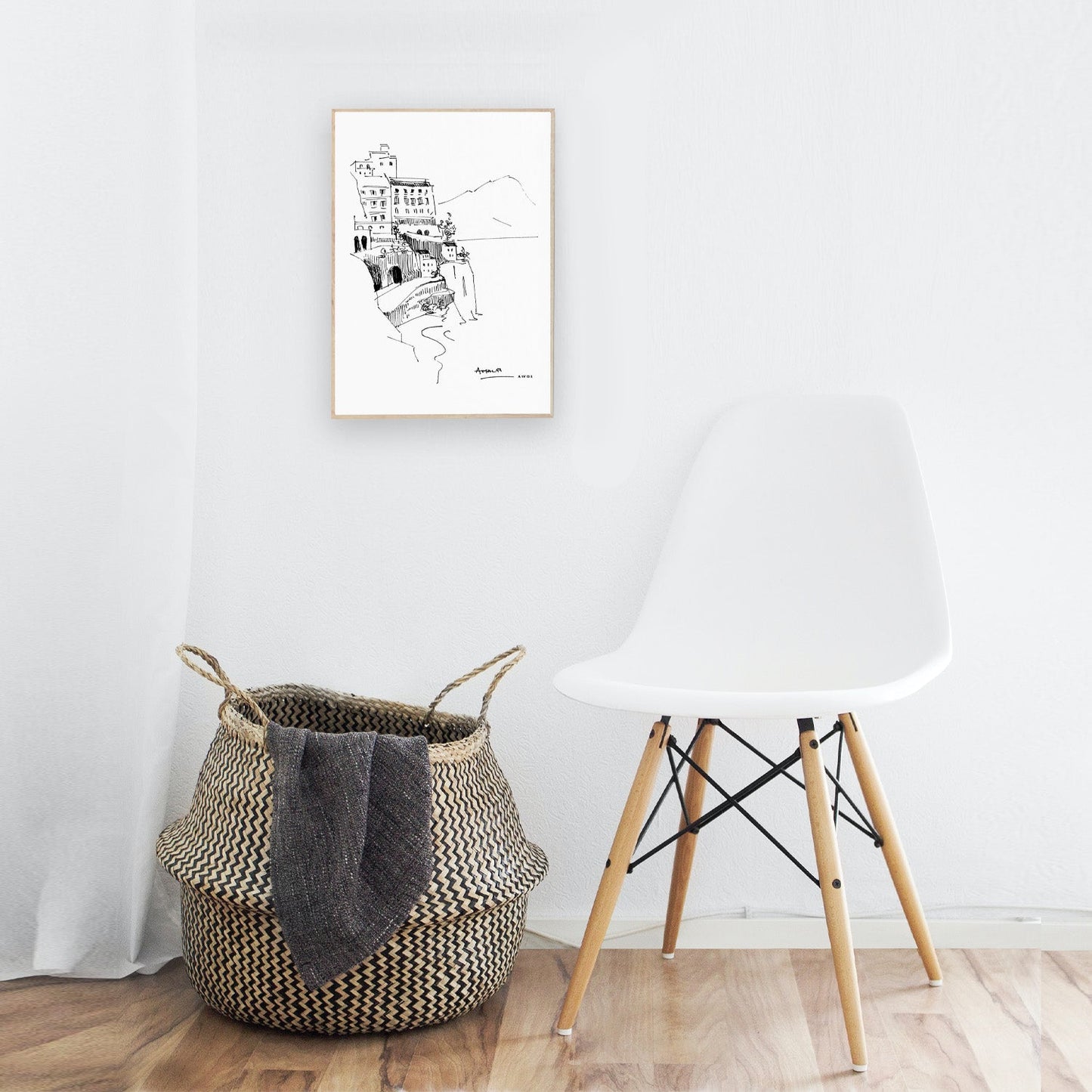 Amalfi Coast, Italy Travel Poster: Black And White Framed Art Print - Creations Awol