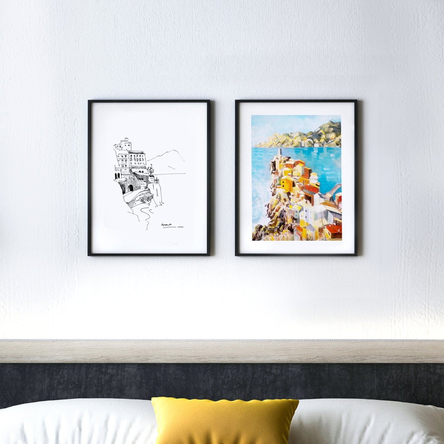 Amalfi Coast, Italy Travel Poster: Black And White Framed Art Print - Creations Awol