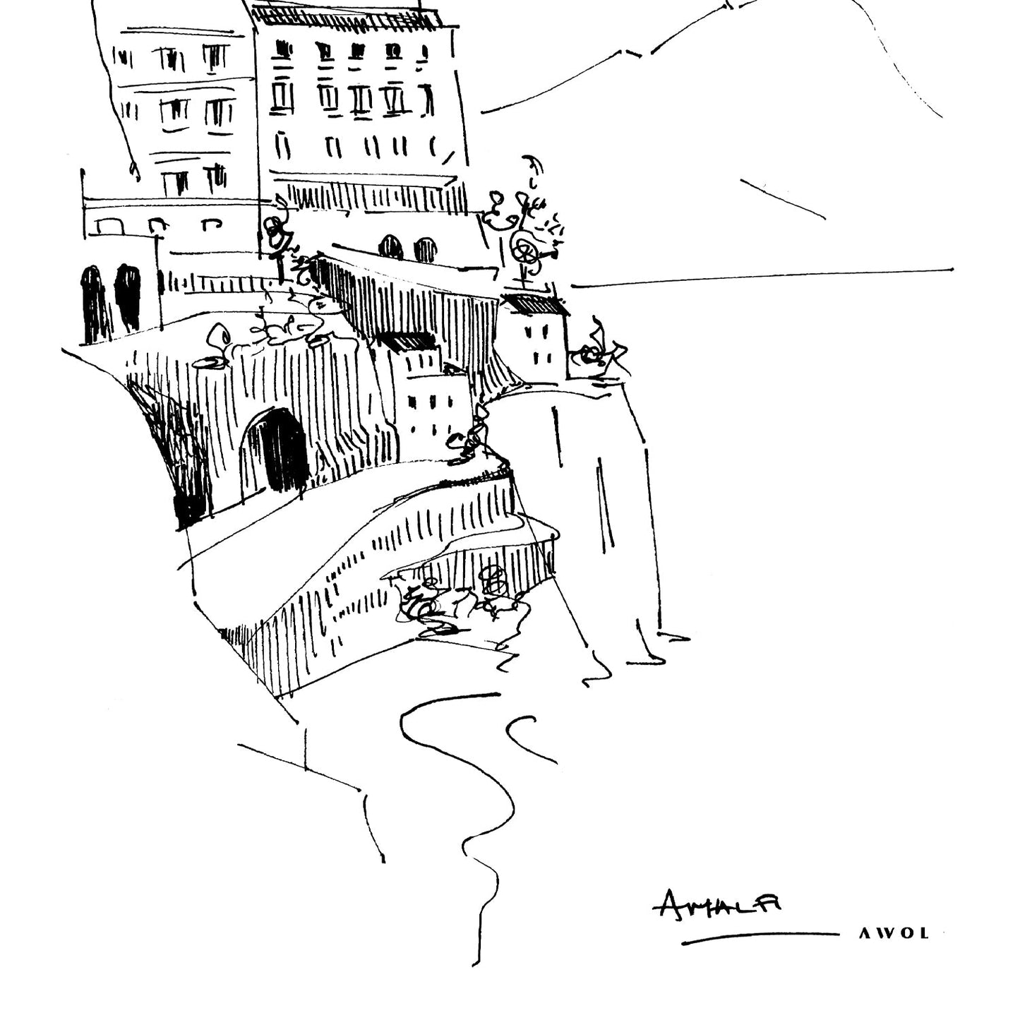 Amalfi Coast, Italy Travel Poster: Black And White Framed Art Print - Creations Awol