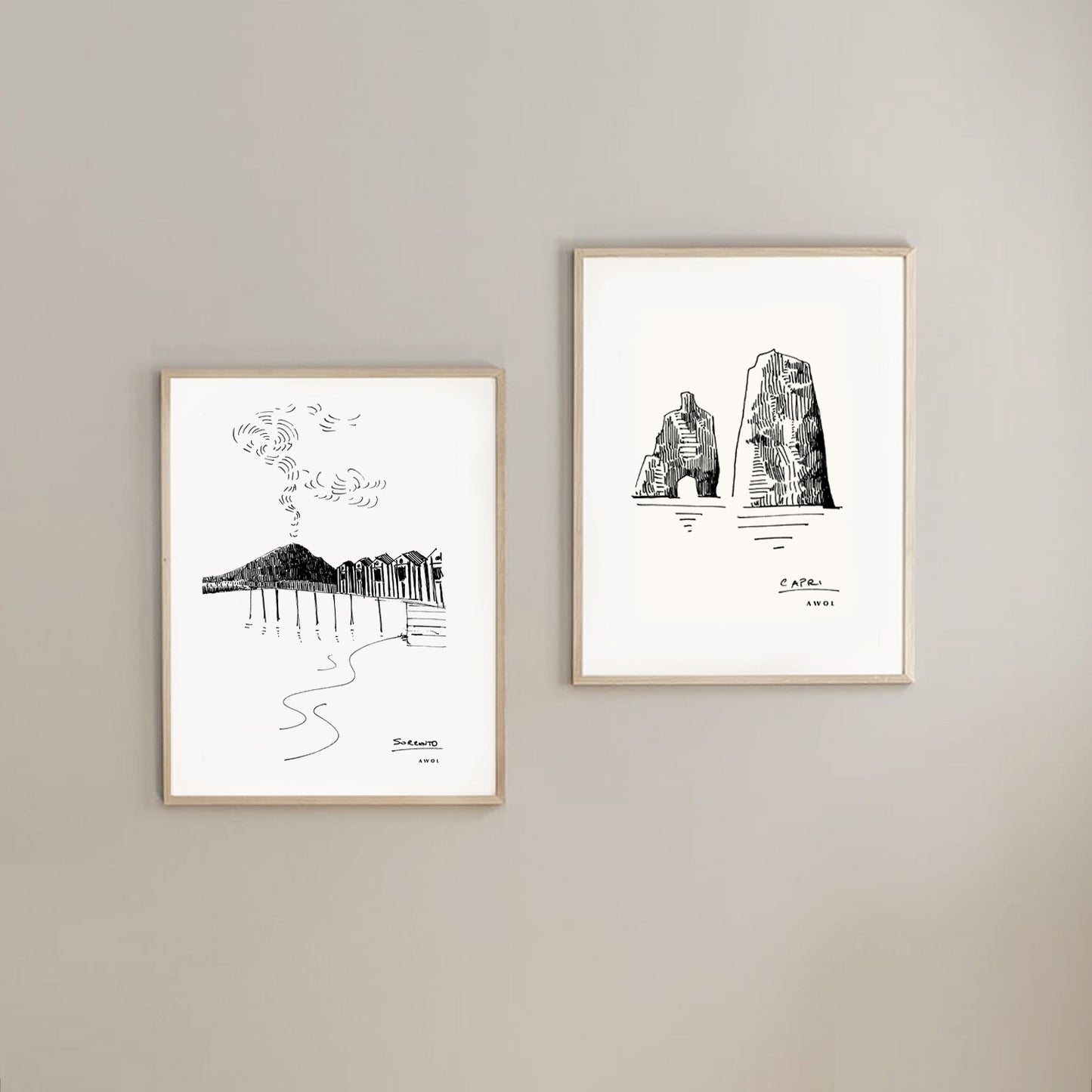 View of Mount Vesuvius Volcano, Italian Landscape, The Bay Of Naples Seen From Sorrento: Premium Matte Paper Wooden Framed Art Print