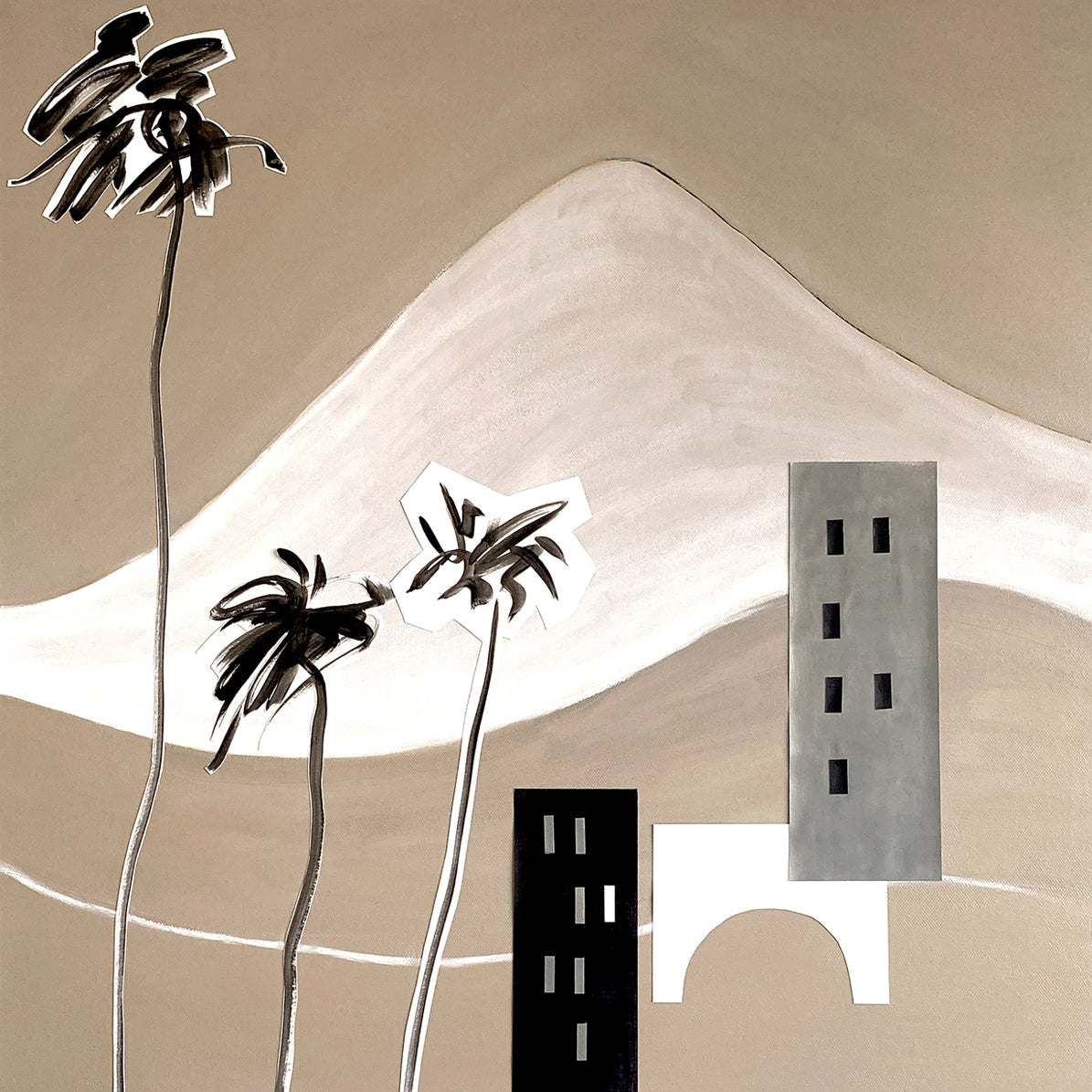 Mountains and And Palm Trees, Abstract Landscape Art: Framed Art Print