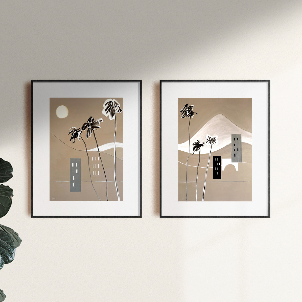 Mountains and And Palm Trees, Abstract Landscape Art: Framed Art Print