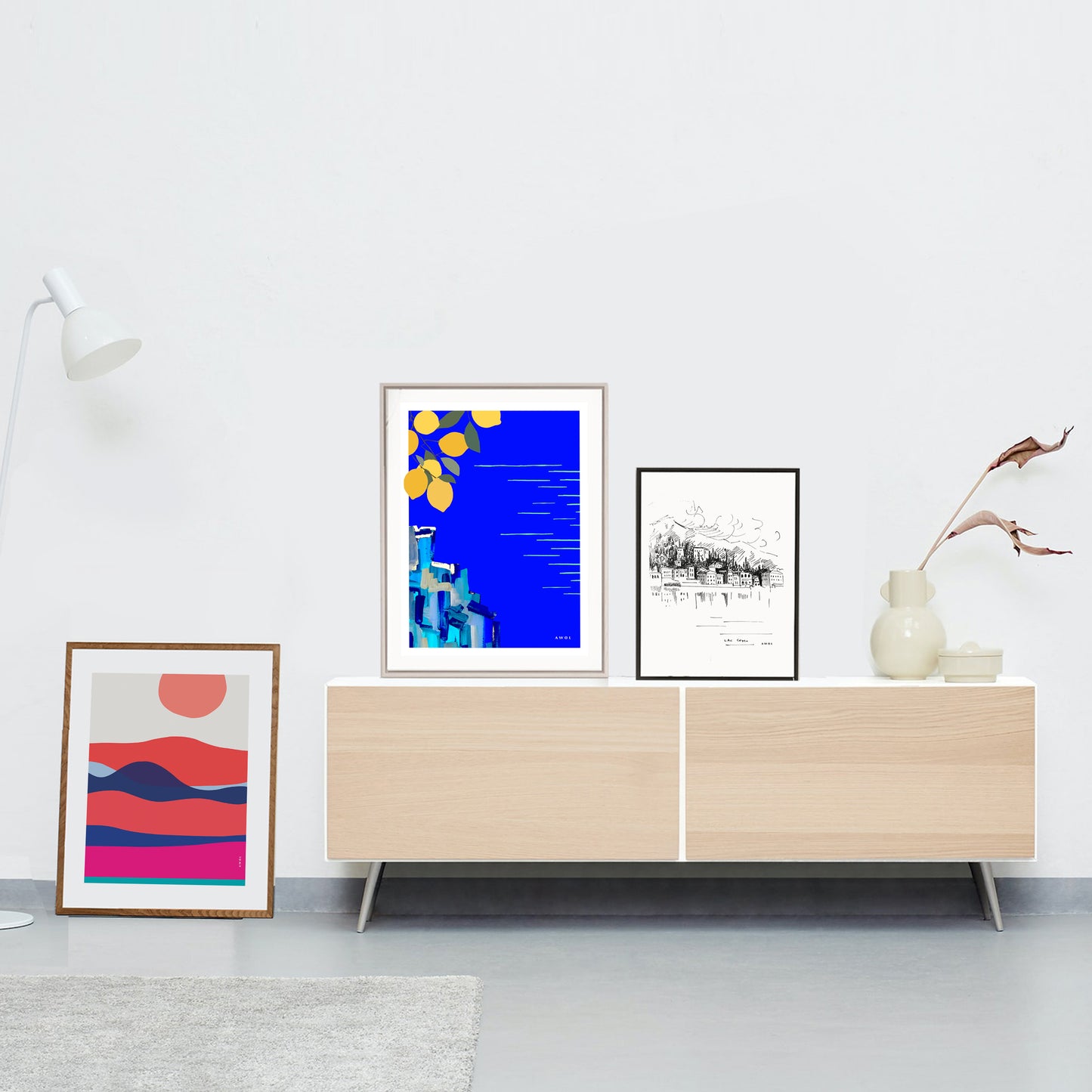 Lake Como, Italy Landscape Art With Mountain Town: Poster Print