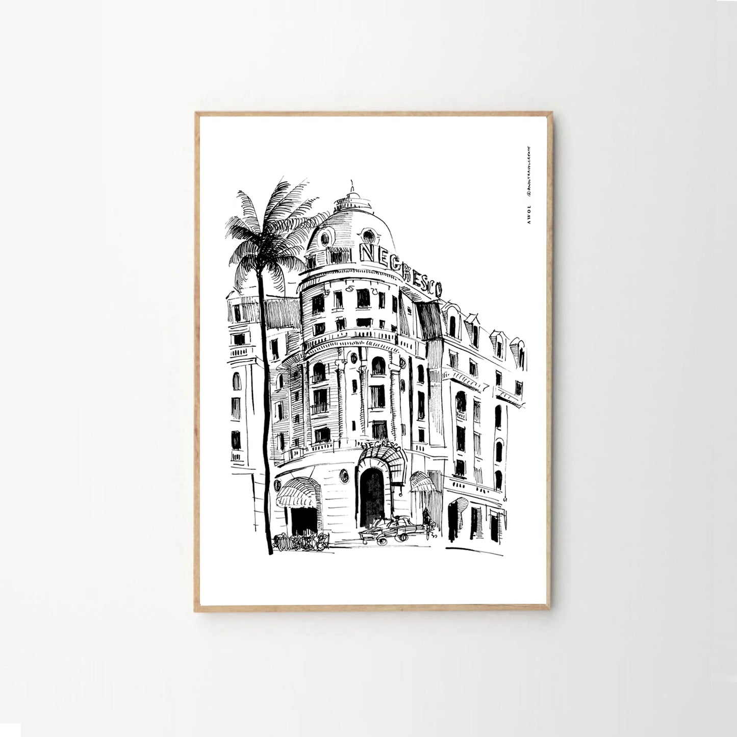 French Riviera Glamour With Palm Trees Art Print: Negresco Hotel Poster Print