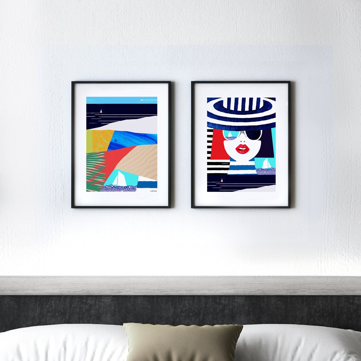 Tropical Paradise With Palm Trees, Abstract Beach Art: Framed Art Print