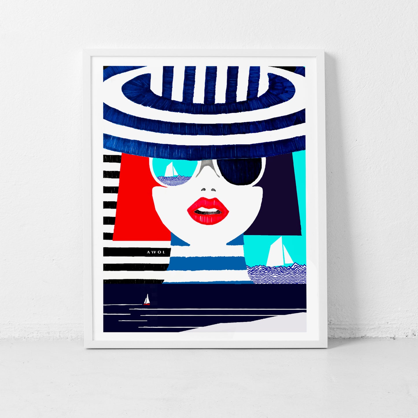 Graphic Portrait Of A Woman On The Riviera, Beach Wall Art: Travel Poster Print
