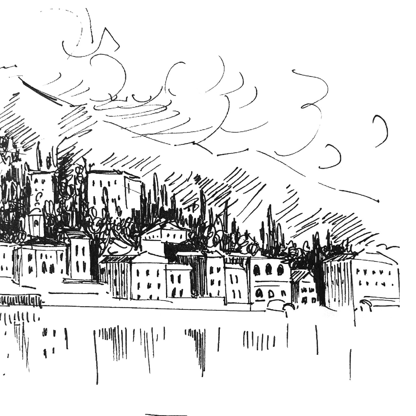 Lake Como, Italy Landscape Art With Mountain Town: Poster Print