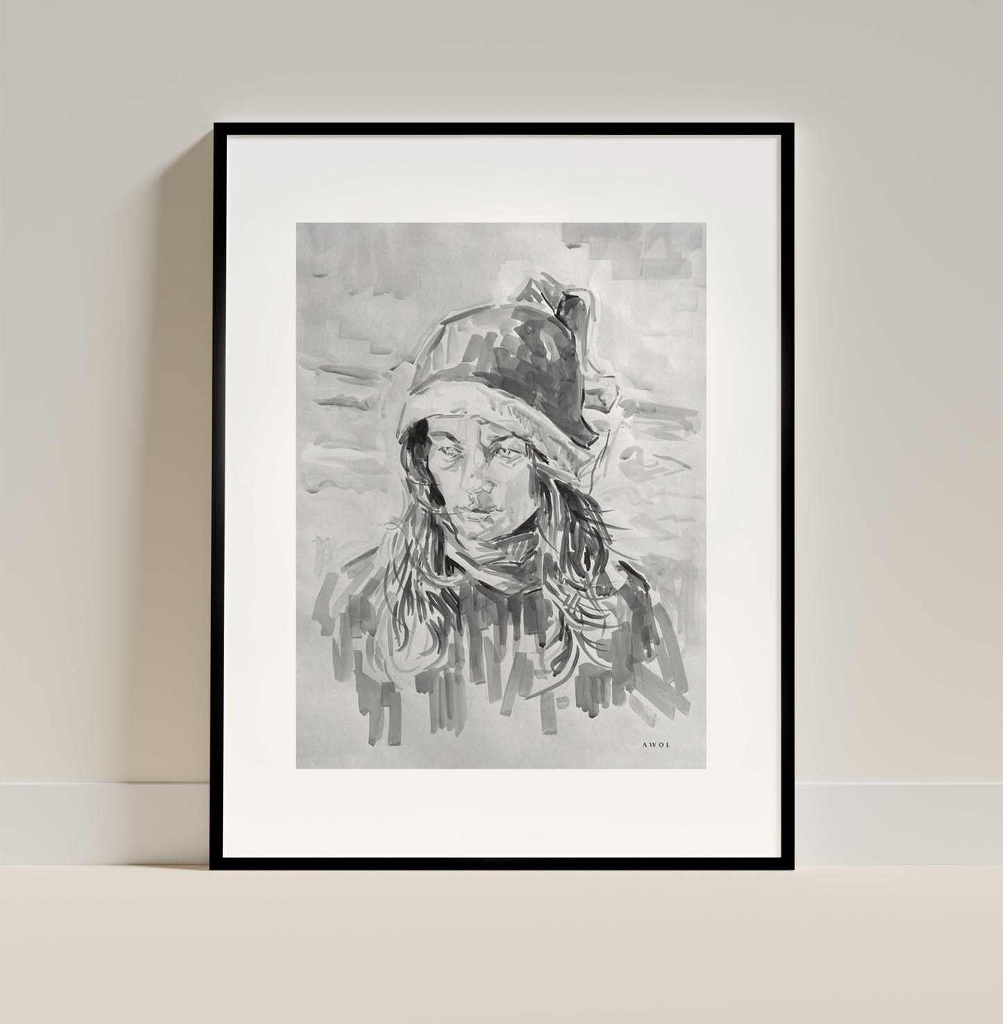 Portrait Of A Woman On The Beach: Wooden Framed Art Print