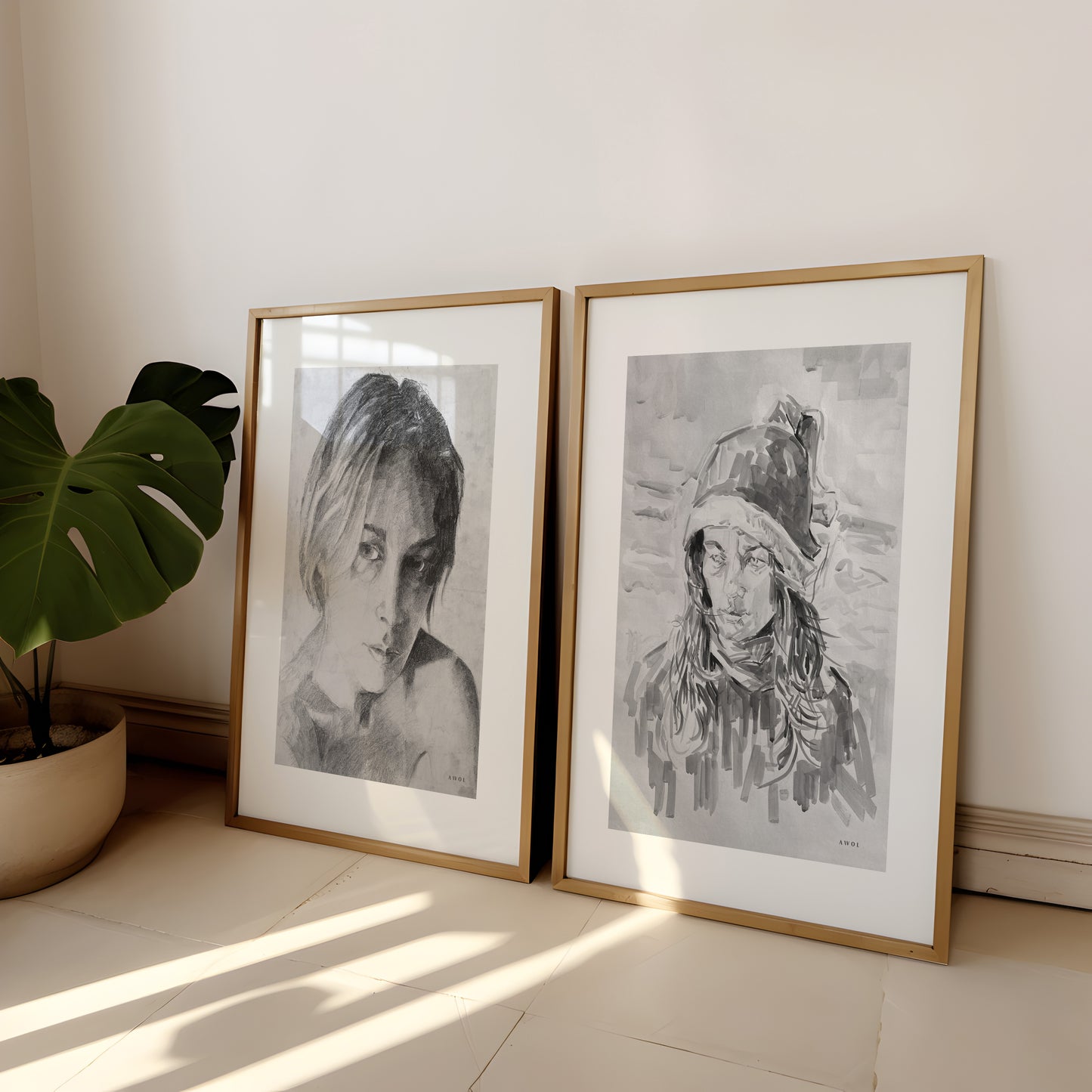 Portrait Of A Woman On The Beach: Wooden Framed Art Print