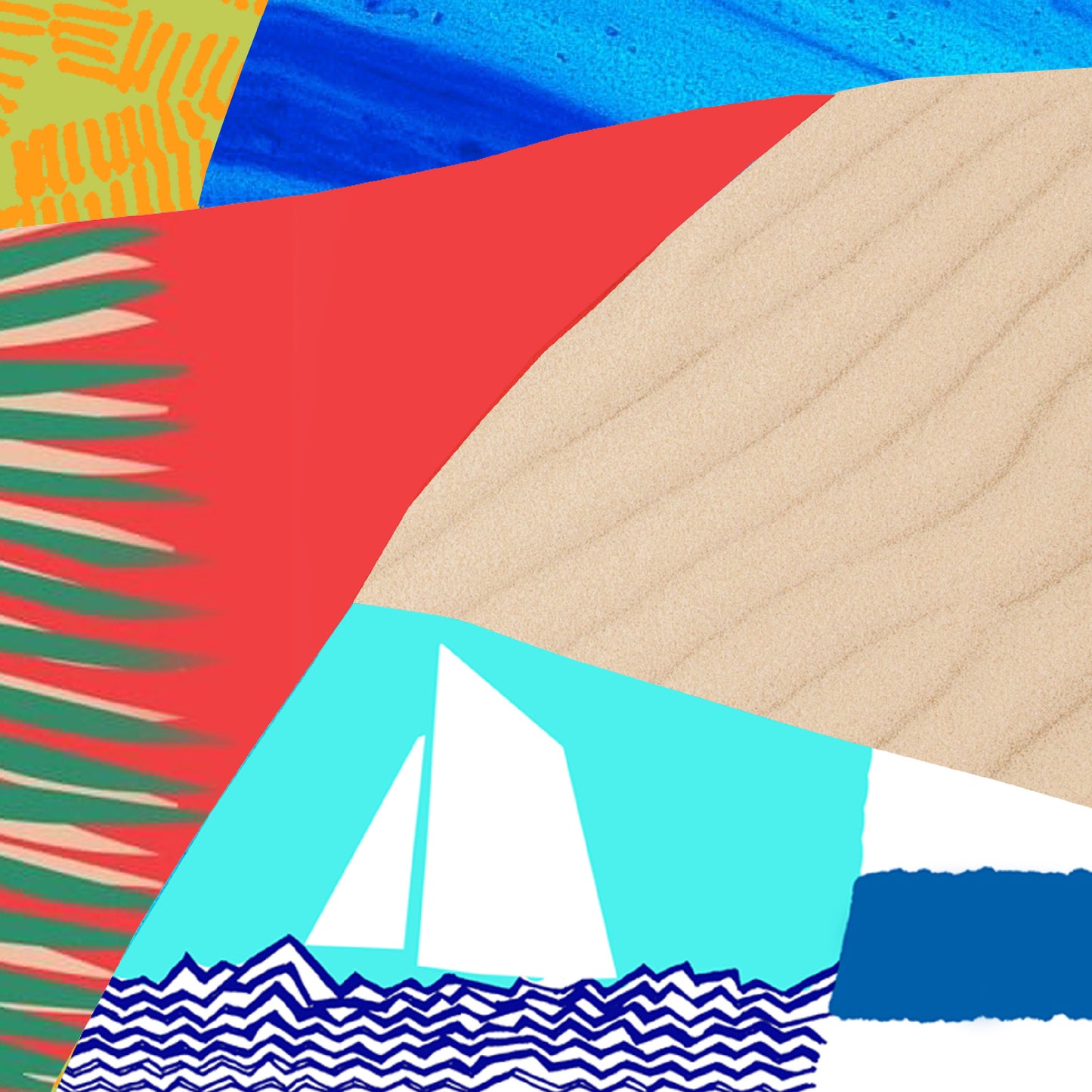 Tropical Beach Paradise With Palm Trees, Travel Art Print On Aluminum