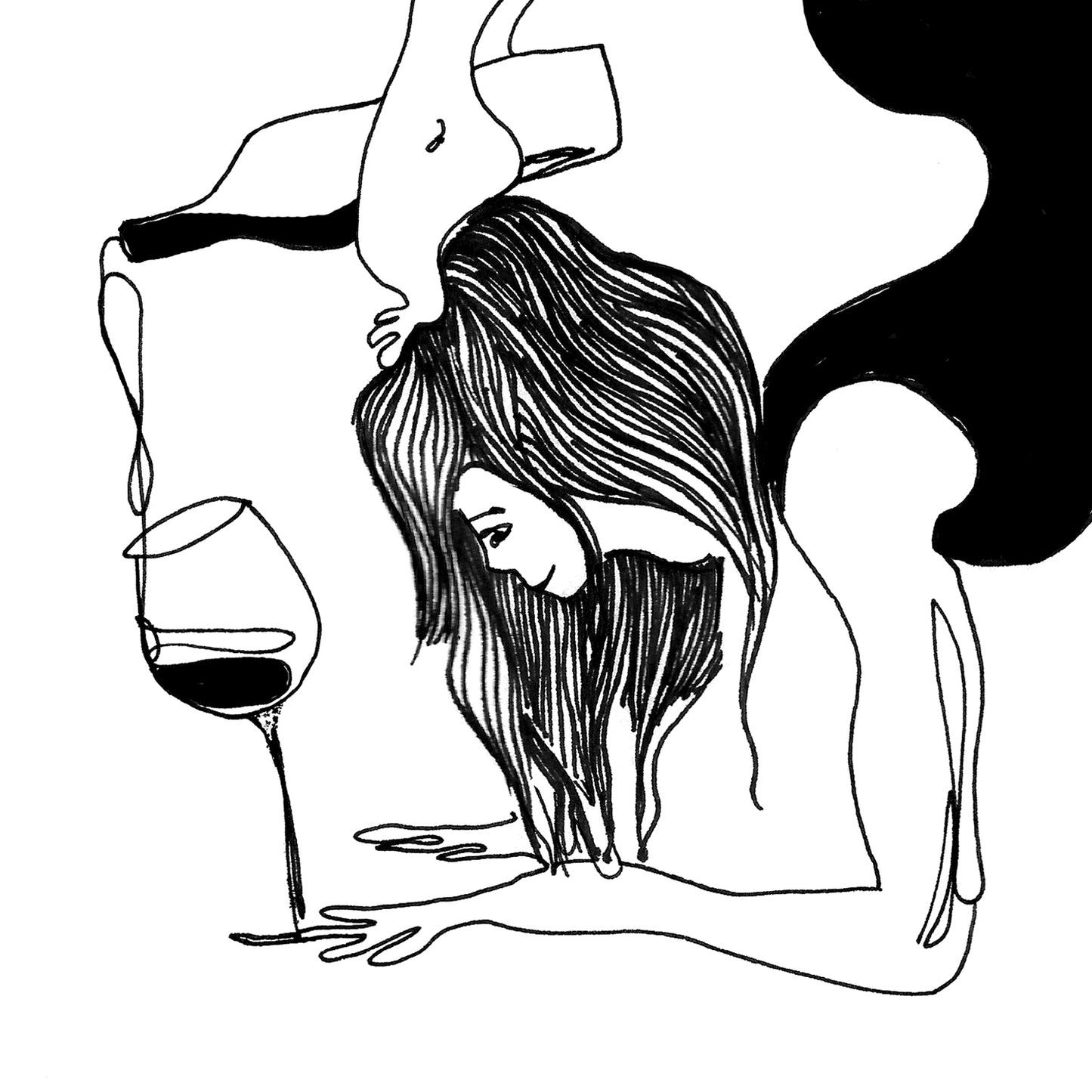 Funny Yoga Art With Wine And Woman In Yoga Pose, Poster with Hanger