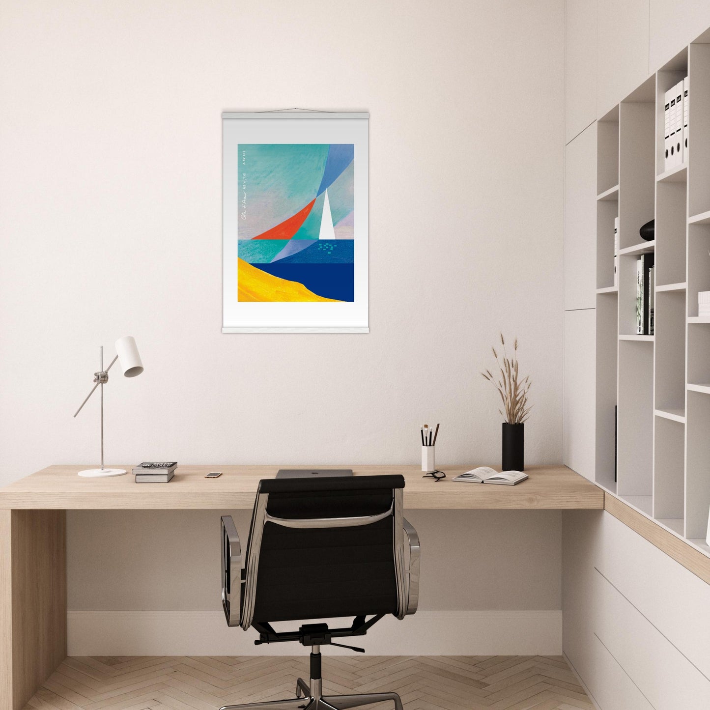 Sailboat On Abstract Sea: Côte d'Azur Poster with Hanger