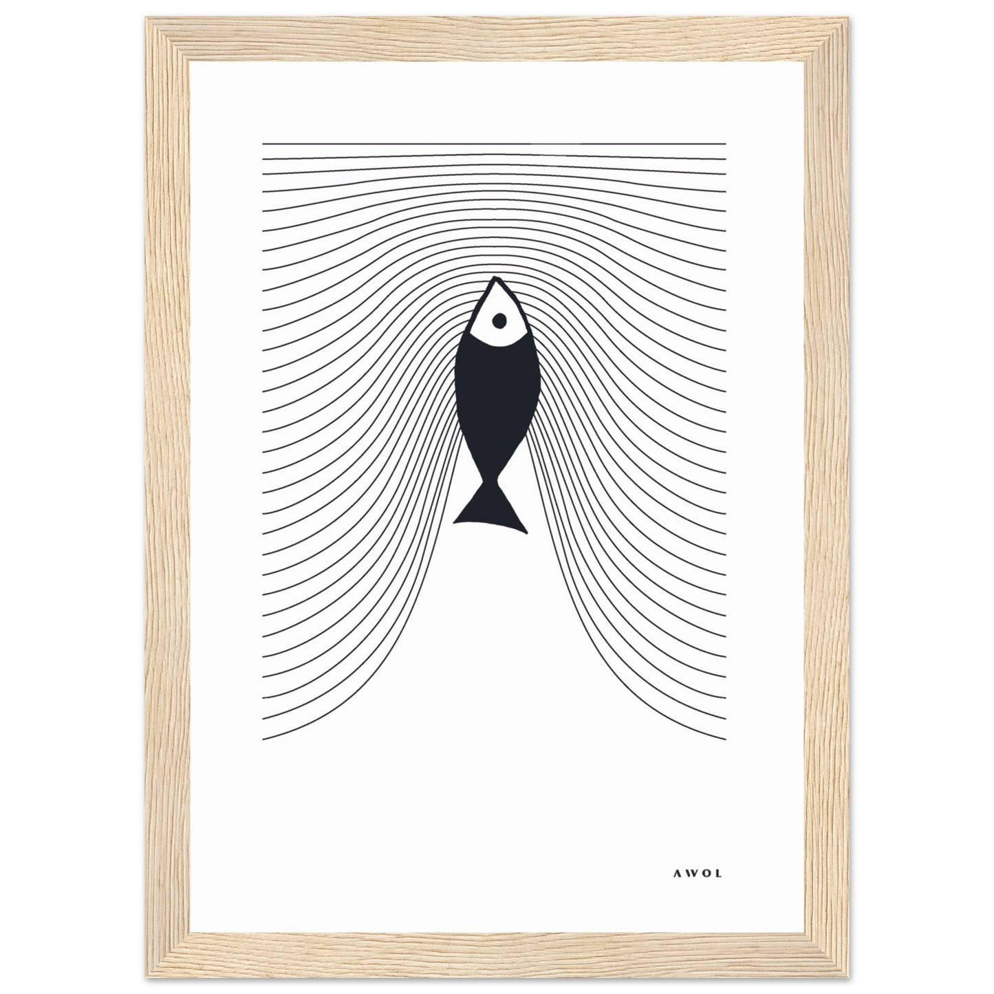 Minimalist Fish Swimming Upstream, Scandinavian Wall Art, Framed Art Print