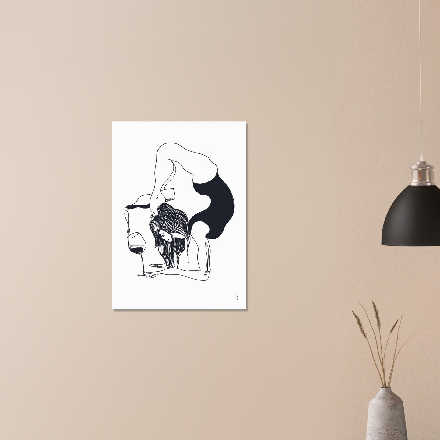 Yoga Balance Pose With Wine: Modern Monochrome Lessons From India, Aluminum Art Print