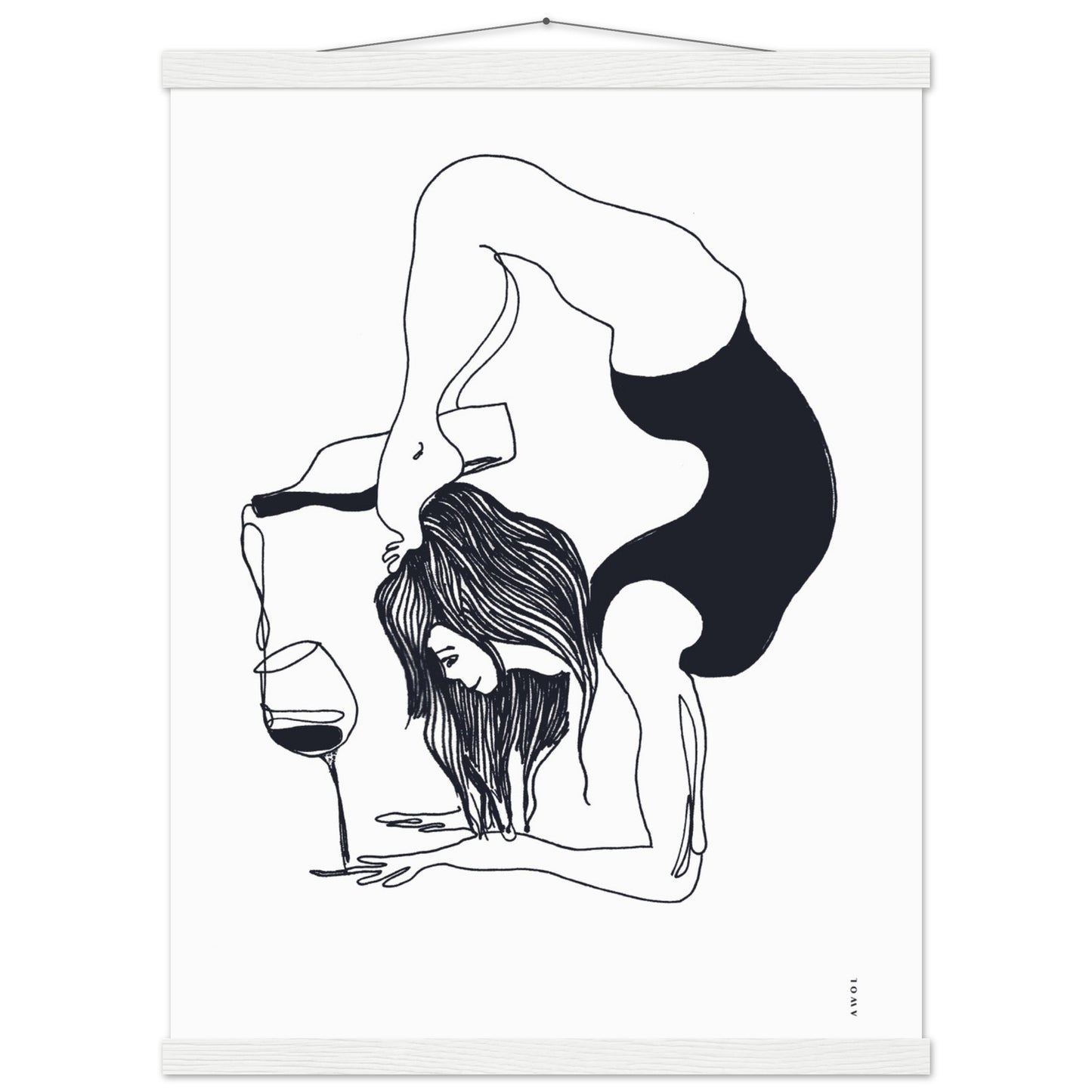 Funny Yoga Art With Wine And Woman In Yoga Pose, Poster with Hanger