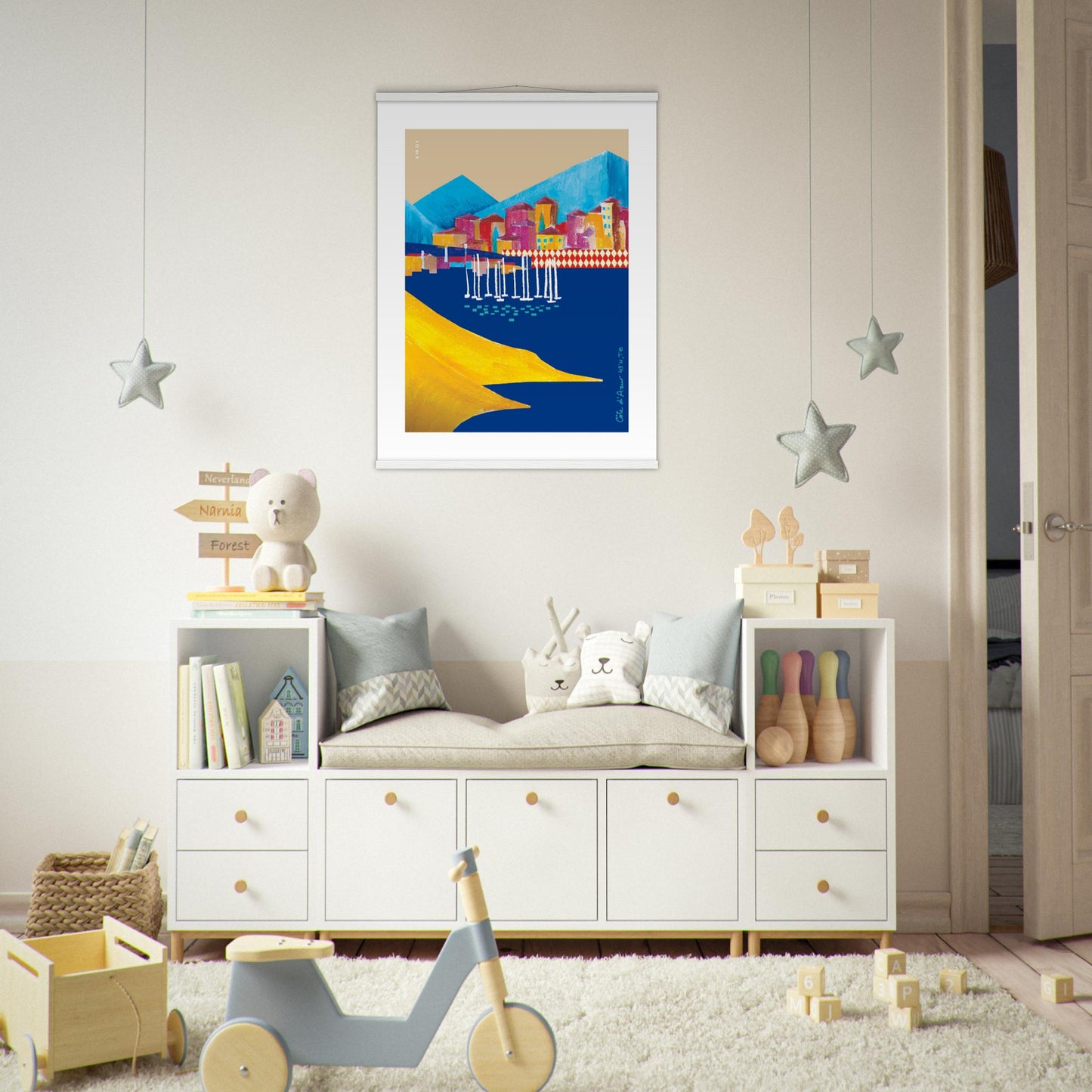 Colourful Villas On the Mediterranean Sea, Travel Poster With Hanger