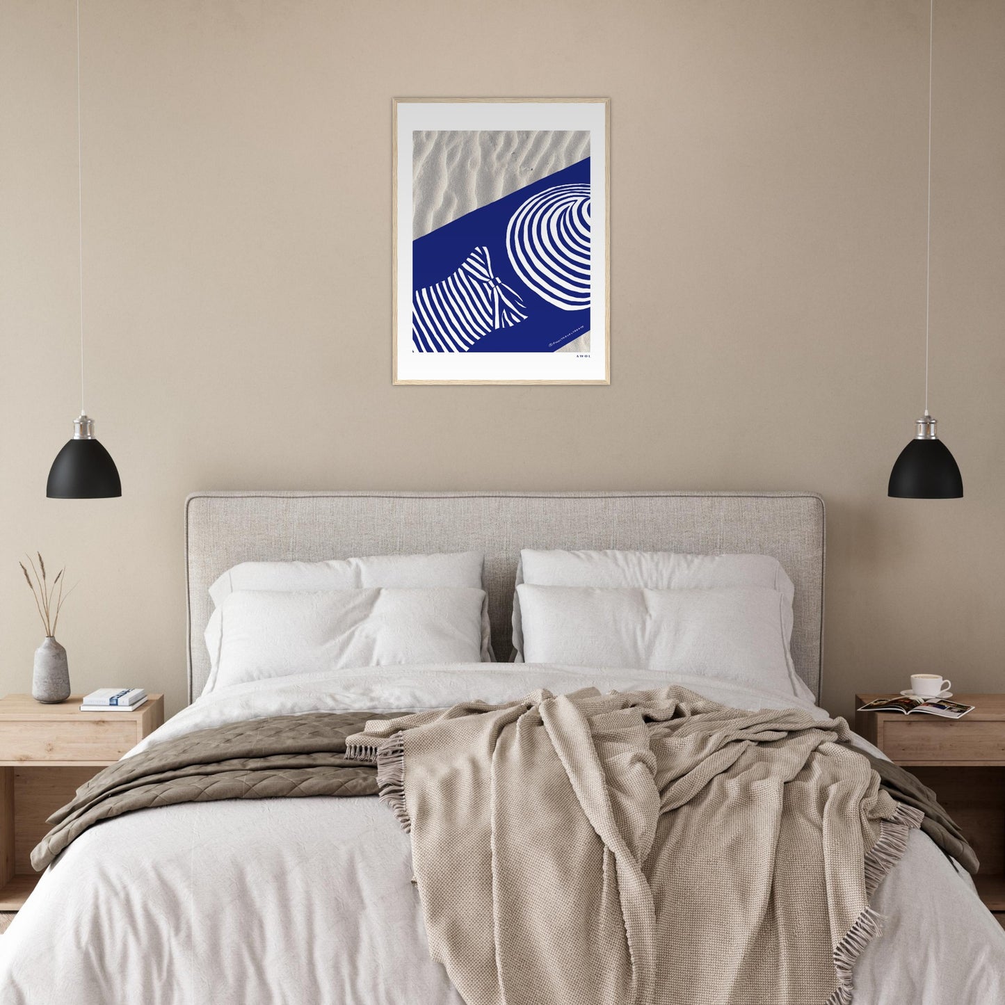 Woman In Oversized Hat And Stripes Sleeping On The Beach: Island Mood Classic Matte Paper Wooden Framed Art Print
