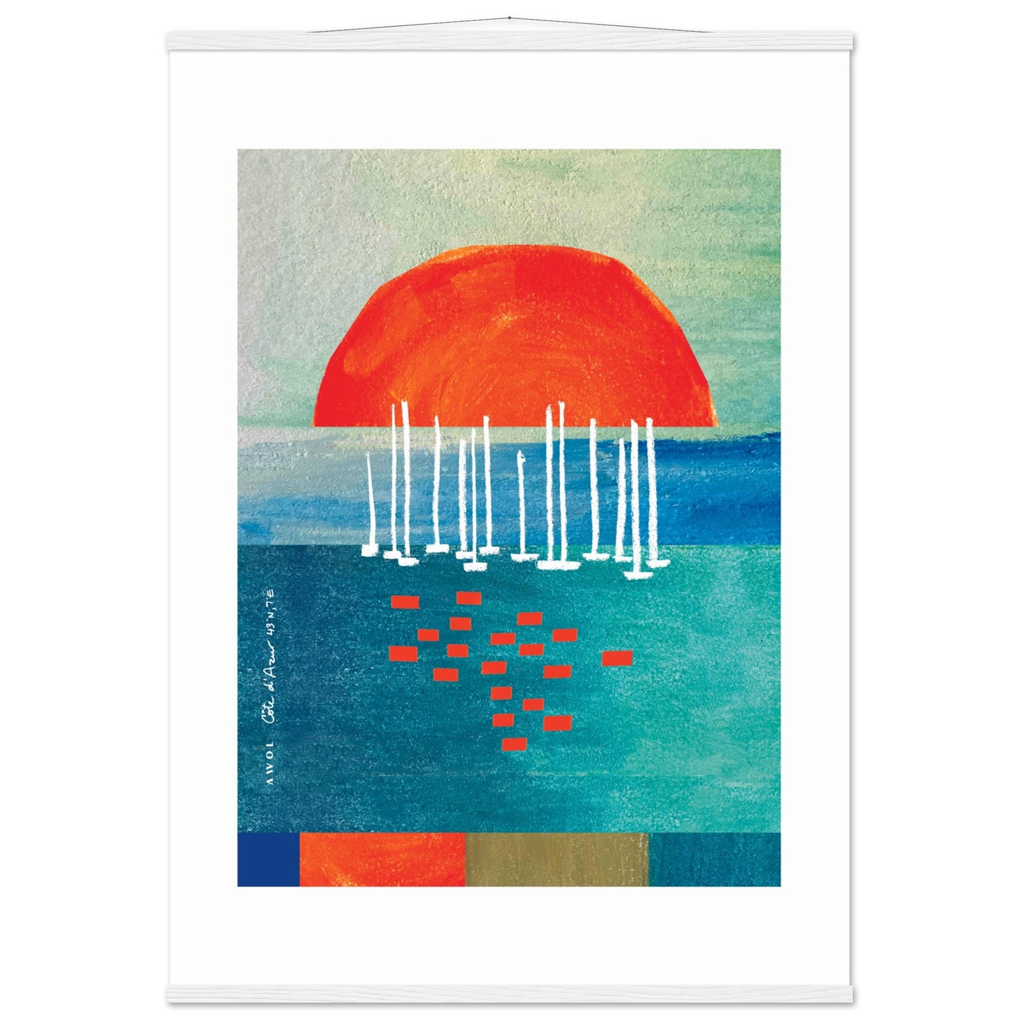 Sunset Wall Poster Print With Sailboats On The Mediterranean: Poster with Hanger