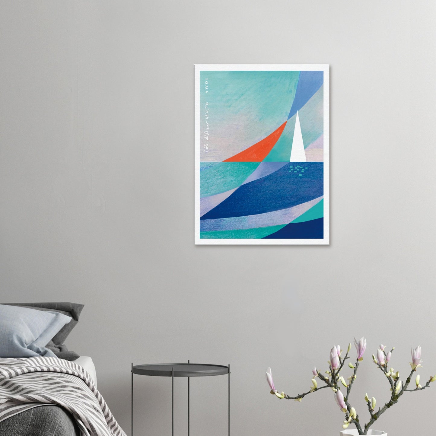 White Sailboat on The Mediterranean Sea: Blue Canvas Art Print