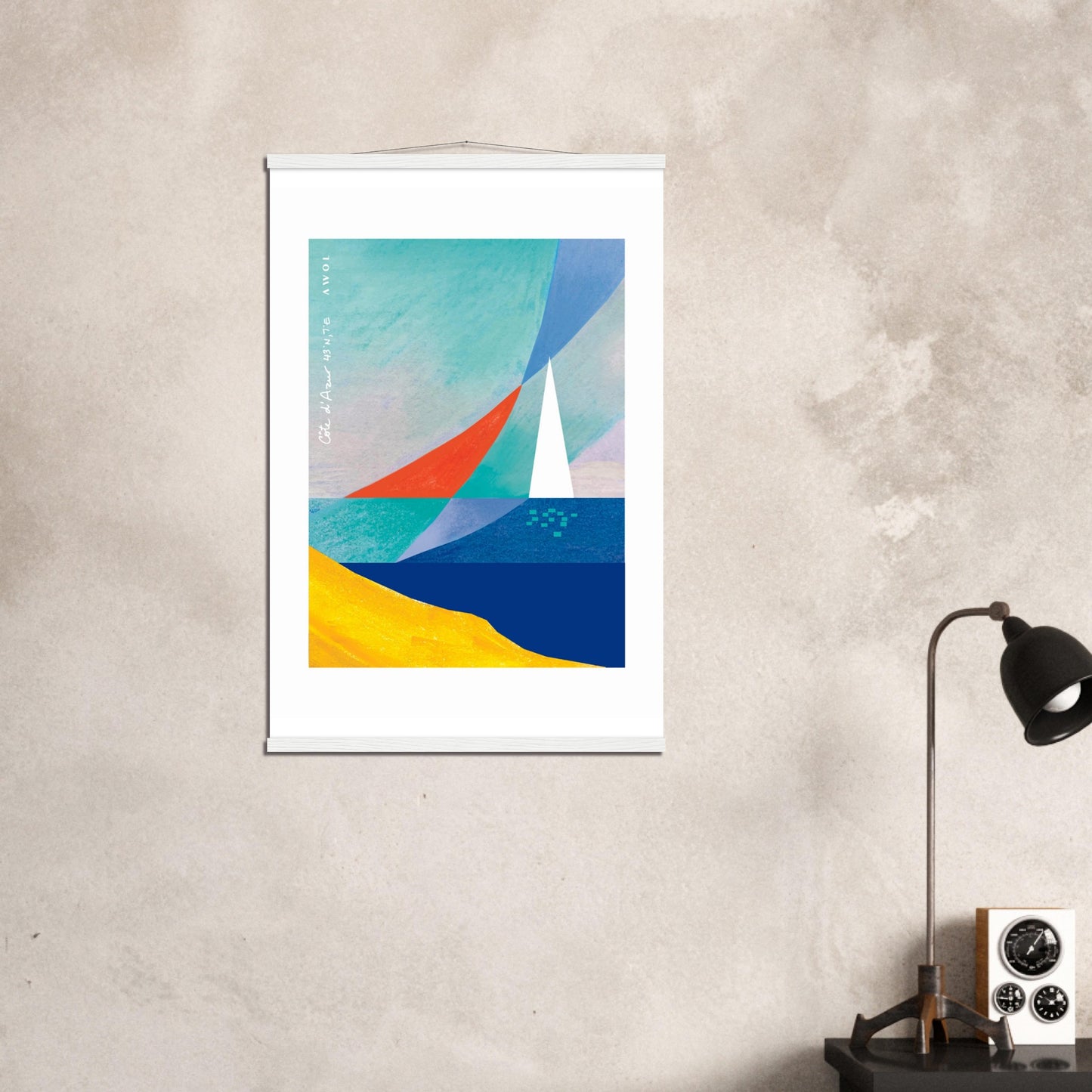Sailboat On Abstract Sea: Côte d'Azur Poster with Hanger