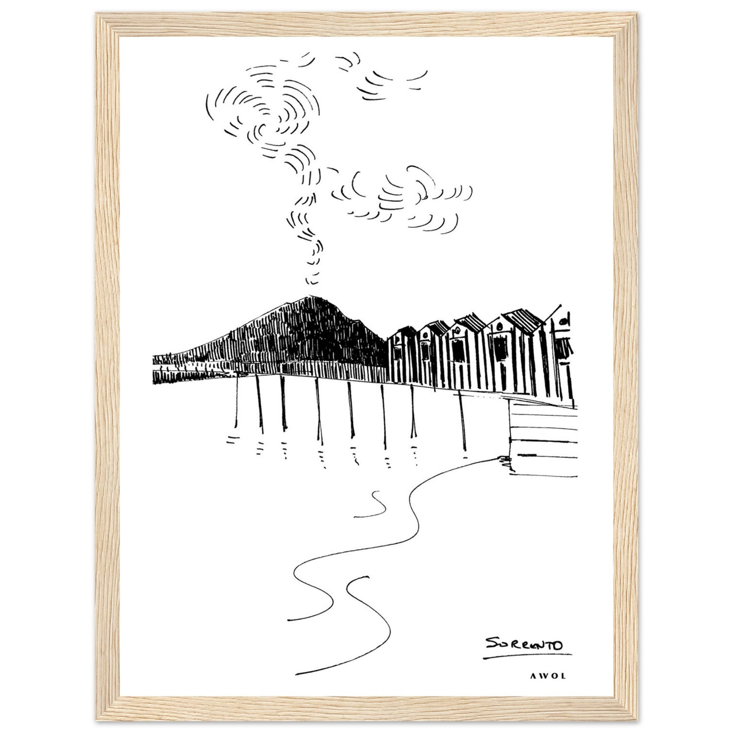 View of Mount Vesuvius Volcano, Italian Landscape, The Bay Of Naples Seen From Sorrento: Premium Matte Paper Wooden Framed Art Print