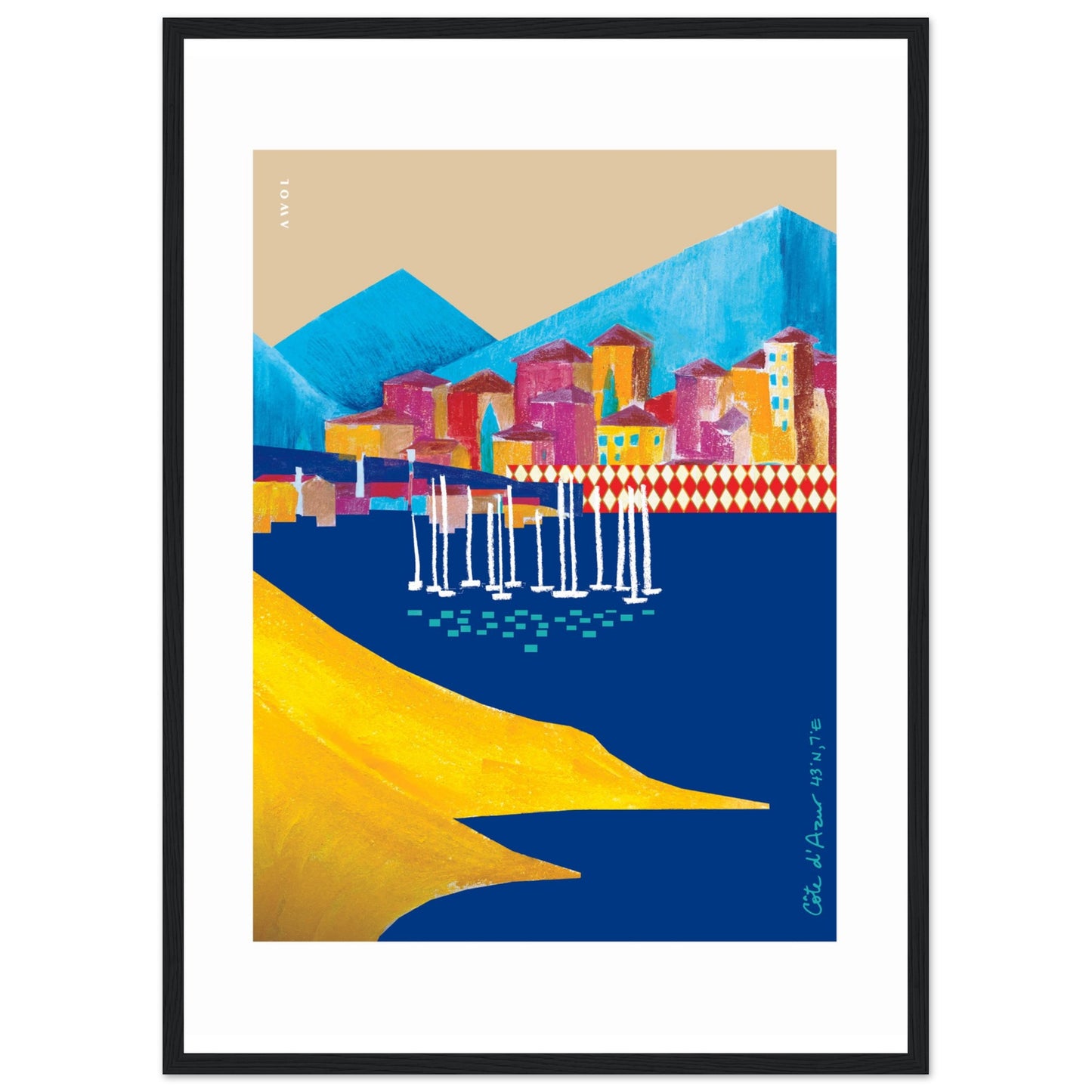 Colourful Beach Towns In The South of France Poster: Framed Art Print
