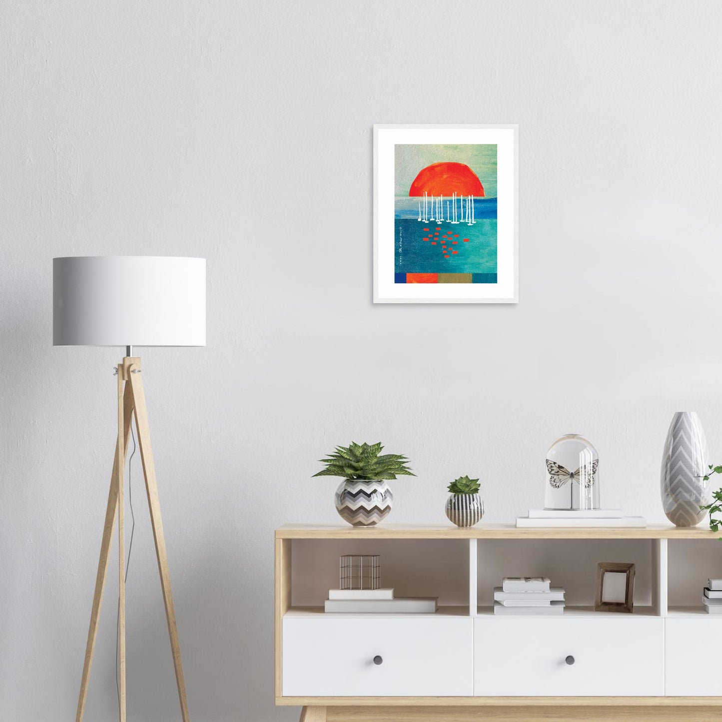 Sunrise Over The Sea, Colourful Seaside Landscape Artwork: Framed Print