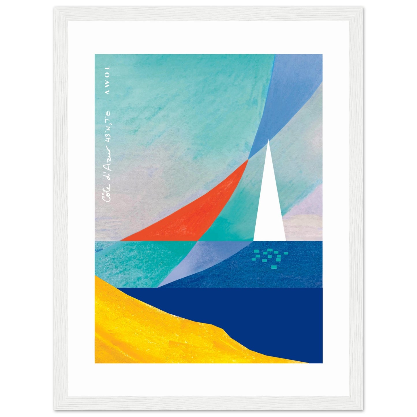 Sea And Sailboat Abstraction Art Of The Mediterranean Sea, French Riviera Nautical Art Print: Wooden Framed Poster Print