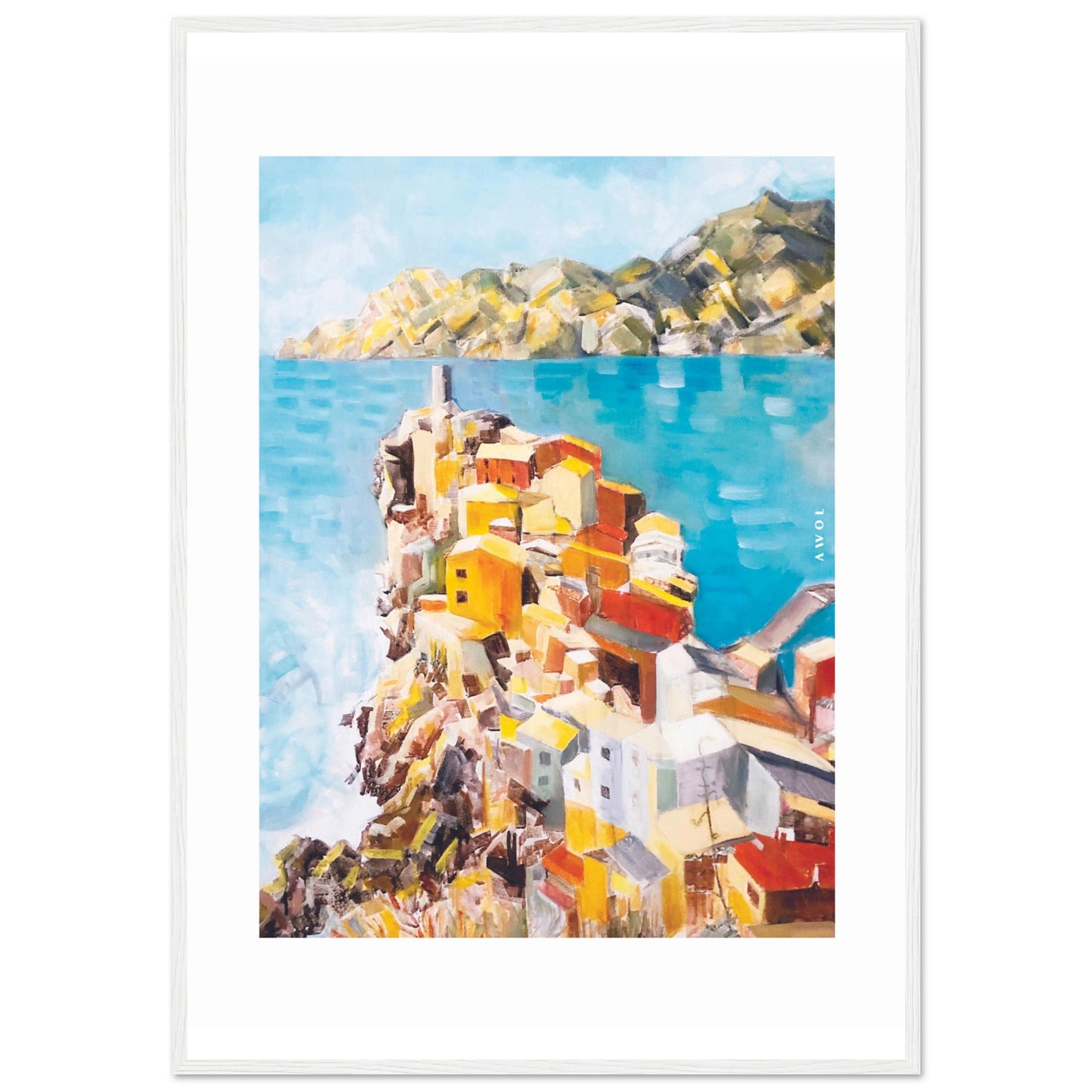 Colourful Town On A Cliff By The Sea In Italy: Italian Riviera Framed Art Print