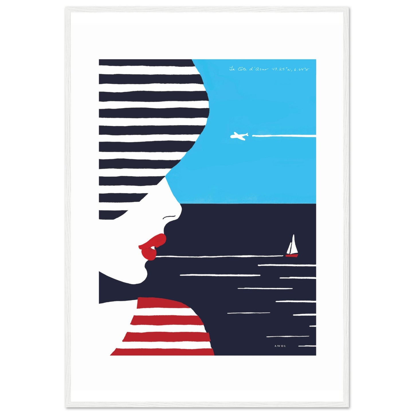 Portrait Of A Woman Looking At The Sea In The South Of France: Slow Living: Classic Matte Paper Wooden Framed Art Print
