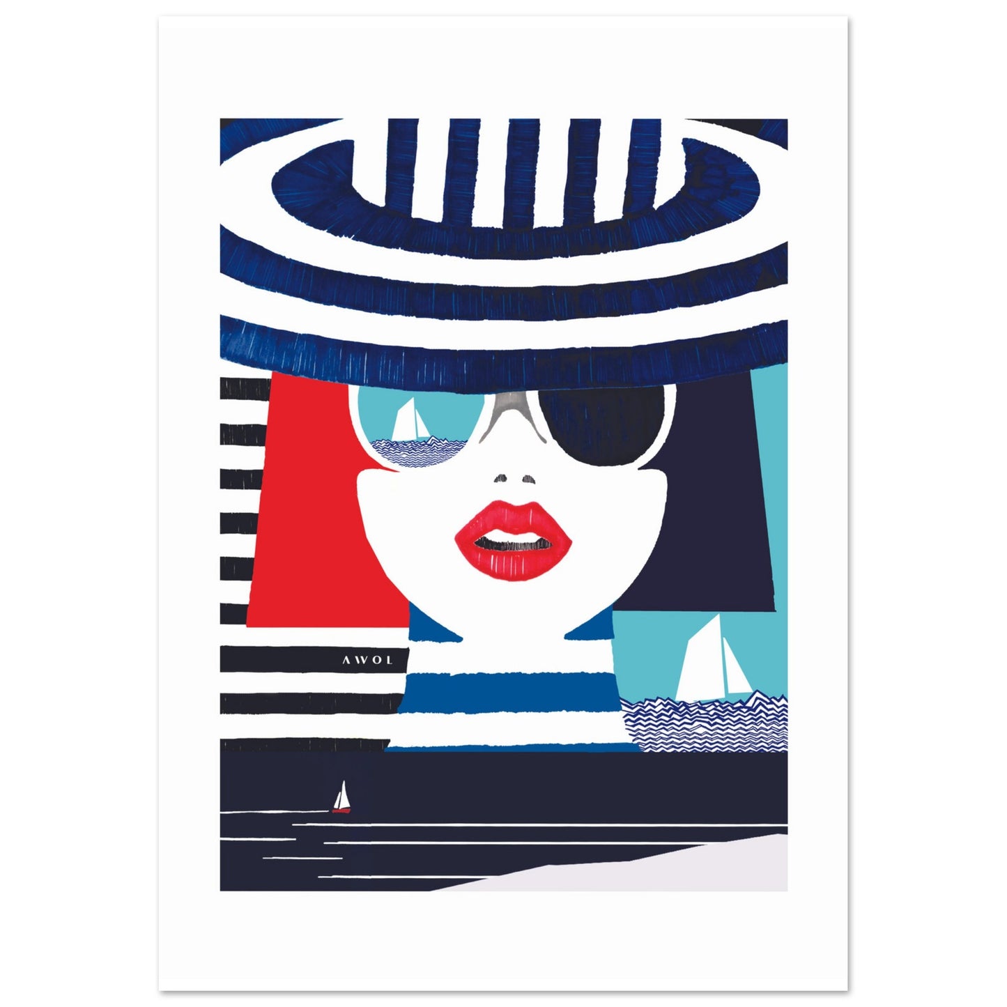 Graphic Portrait Of A Woman On The Riviera, Beach Wall Art: Travel Poster Print