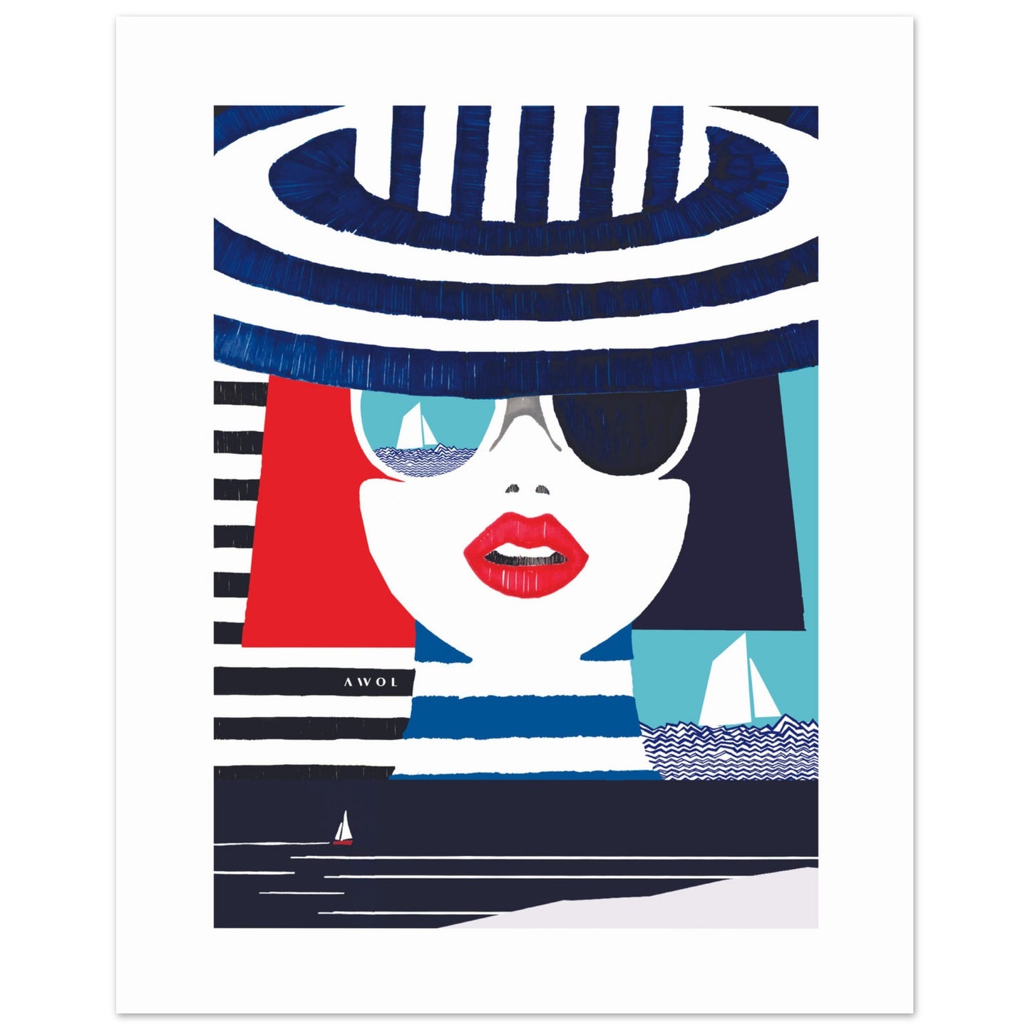 Graphic Portrait Of A Woman On The Riviera, Beach Wall Art: Travel Poster Print