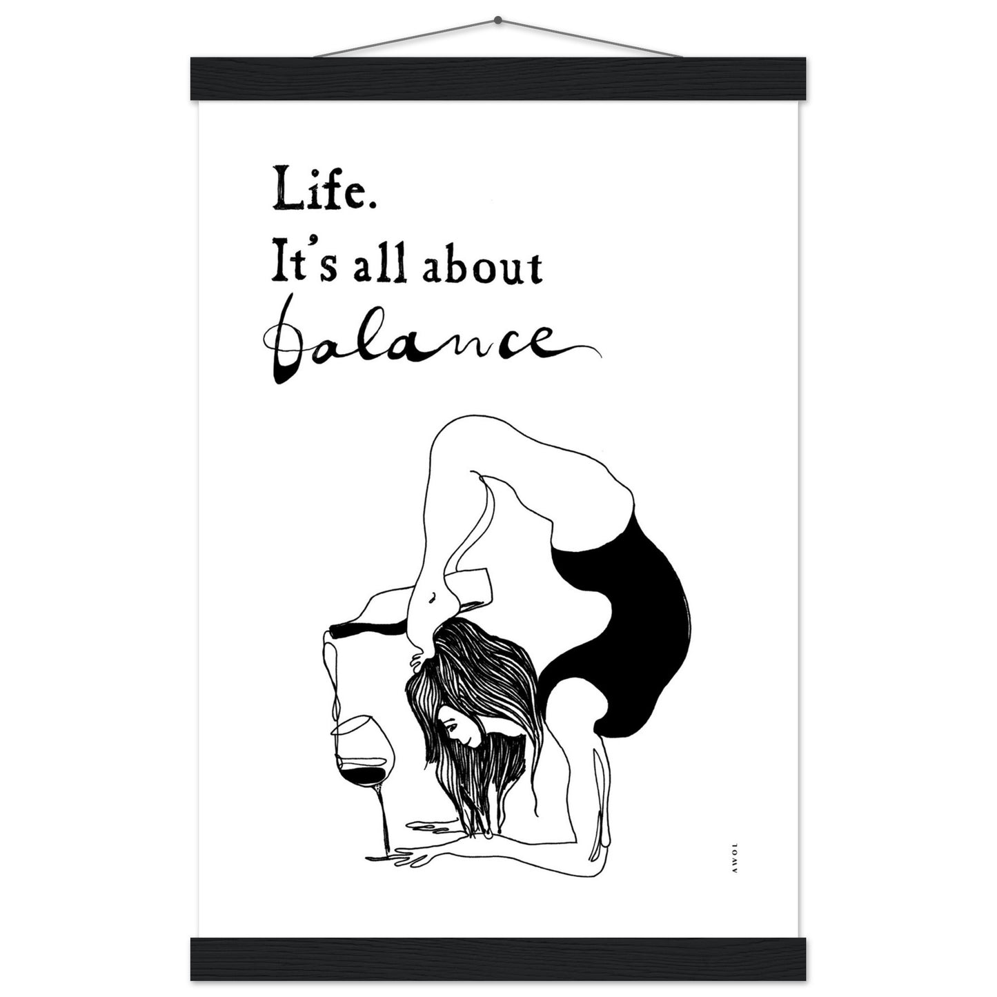 Funny Yoga Art Print With Spiritual Quote, Yoga Pose And Wine, Poster Print with Hanger