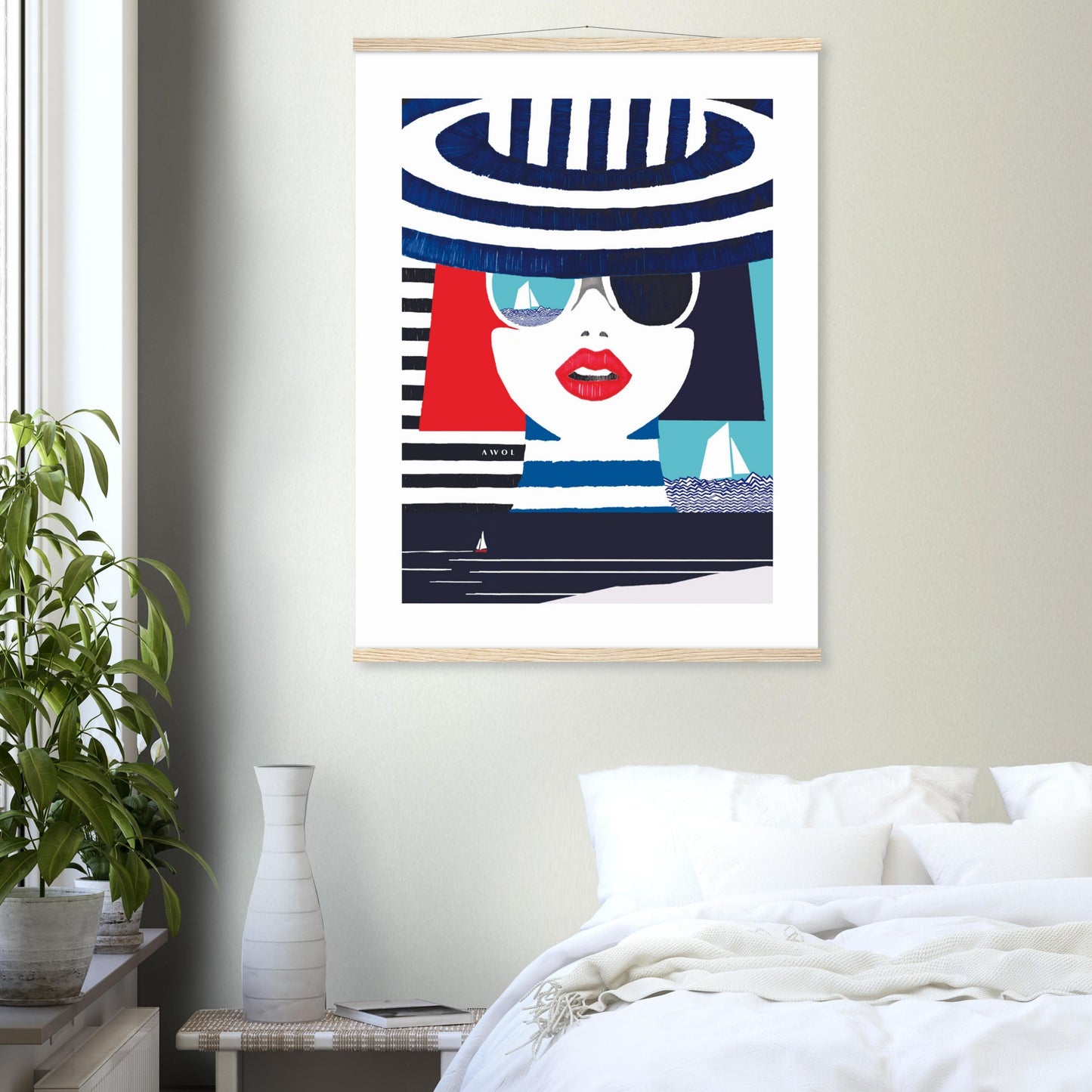 Colourful Mediterranean Wall Art Portrait On The Riviera: Beach Poster With Hanger