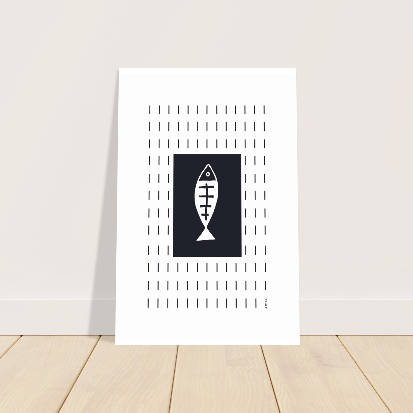 Minimalist Fish Art With Abstract Rain Pattern: Wall Poster Print