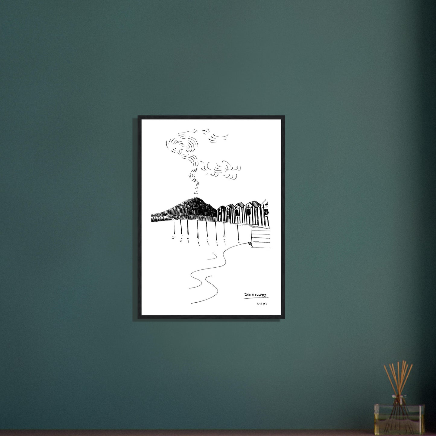 View of Mount Vesuvius Volcano, Italian Landscape, The Bay Of Naples Seen From Sorrento: Premium Matte Paper Wooden Framed Art Print