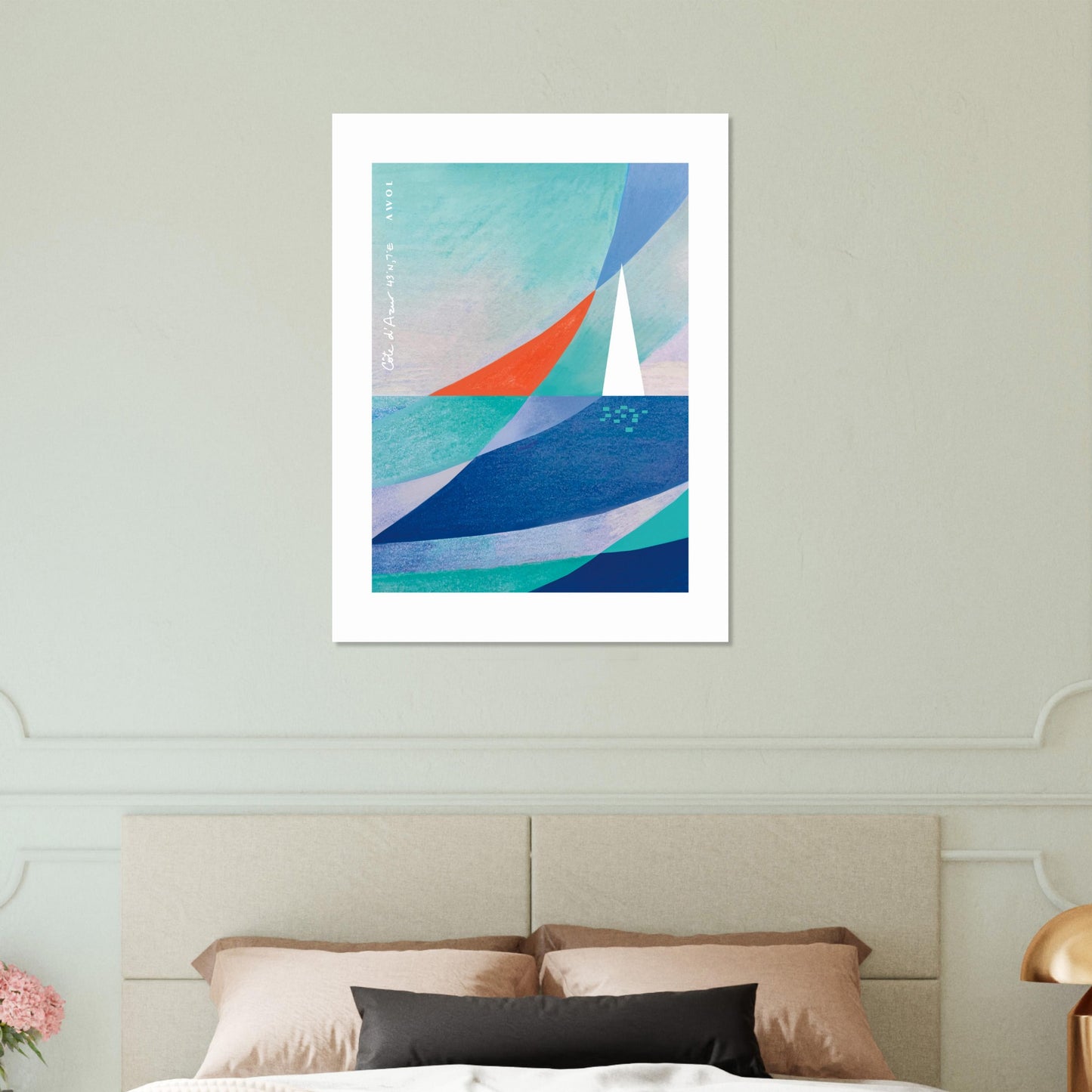 Sailing On Windy Seas, Abstract Sea Wall Art With Sailboat On The Med: Aluminum Print