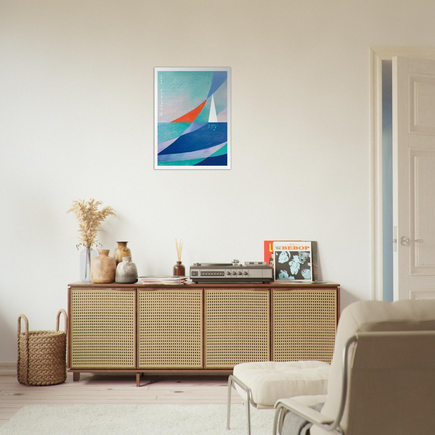 White Sailboat on The Mediterranean Sea: Blue Canvas Art Print