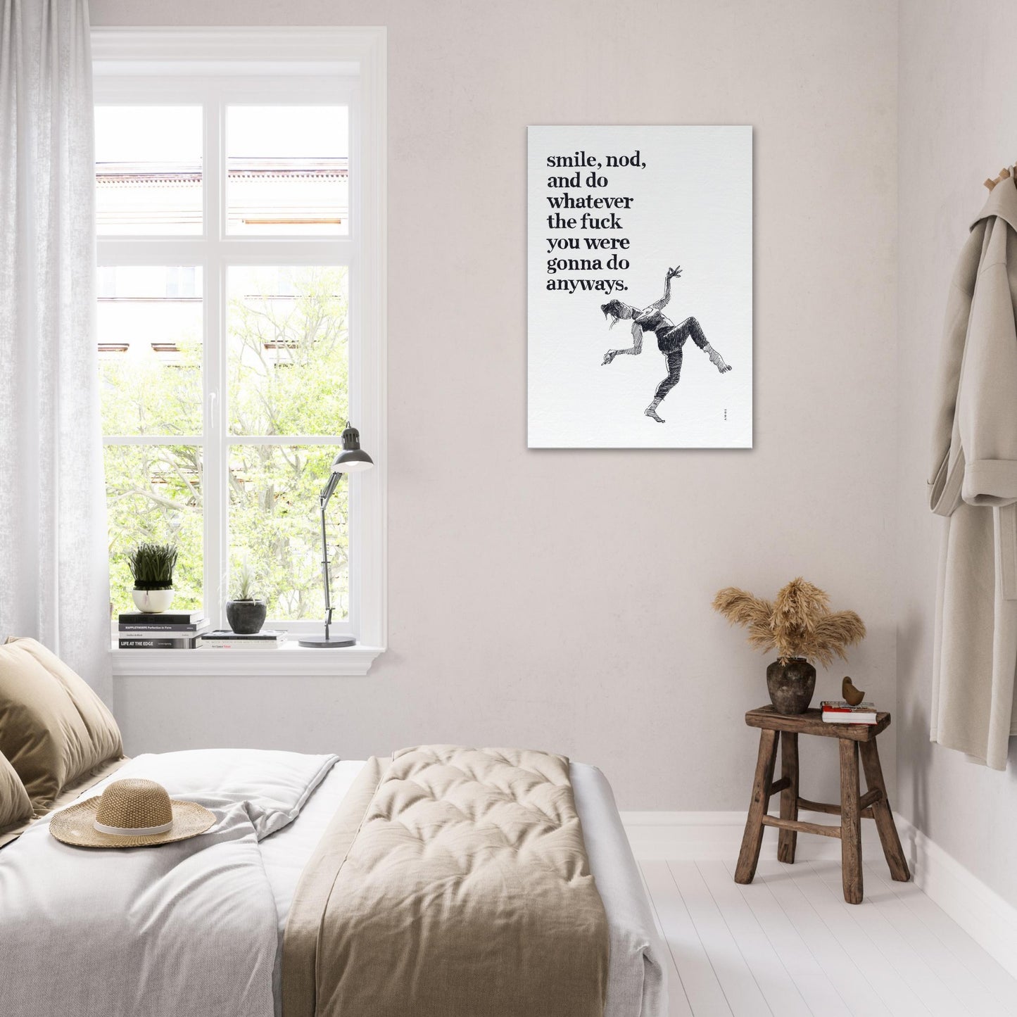 Smile And Nod, Daily Affirmation Dancing Woman: Art Print On Canvas